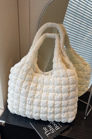 2025 Women's Large Capacity Cotton Tote Bag - Stylish Pleated Shoulder Bag for Spring/Summer, Versatile Commuting Essential