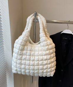 2025 Women's Large Capacity Cotton Tote Bag - Stylish Pleated Shoulder Bag for Spring/Summer, Versatile Commuting Essential