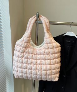 2025 Women's Large Capacity Cotton Tote Bag - Stylish Pleated Shoulder Bag for Spring/Summer, Versatile Commuting Essential