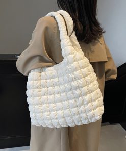 2025 Women's Large Capacity Cotton Tote Bag - Stylish Pleated Shoulder Bag for Spring/Summer, Versatile Commuting Essential