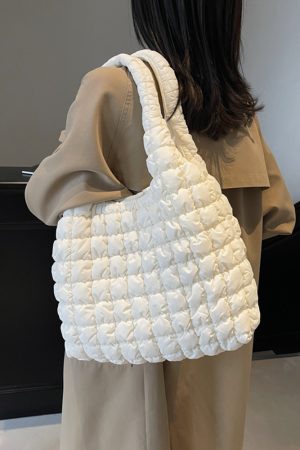 2025 Women's Large Capacity Cotton Tote Bag - Stylish Pleated Shoulder Bag for Spring/Summer, Versatile Commuting Essential
