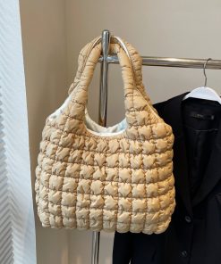 2025 Women's Large Capacity Cotton Tote Bag - Stylish Pleated Shoulder Bag for Spring/Summer, Versatile Commuting Essential