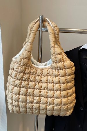 2025 Women's Large Capacity Cotton Tote Bag - Stylish Pleated Shoulder Bag for Spring/Summer, Versatile Commuting Essential