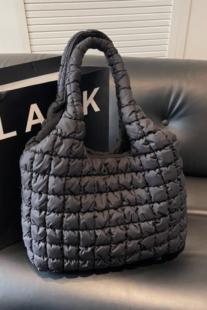 2025 Women's Large Capacity Cotton Tote Bag - Stylish Pleated Shoulder Bag for Spring/Summer, Versatile Commuting Essential
