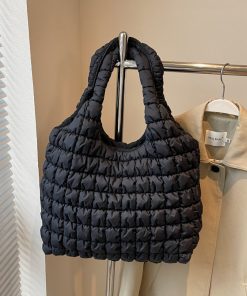 2025 Women's Large Capacity Cotton Tote Bag - Stylish Pleated Shoulder Bag for Spring/Summer, Versatile Commuting Essential