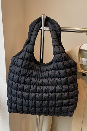 2025 Women's Large Capacity Cotton Tote Bag - Stylish Pleated Shoulder Bag for Spring/Summer, Versatile Commuting Essential