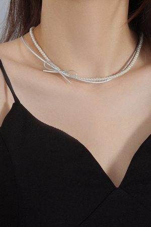 2025 Women's Lightweight Pearl Necklace, Layered Double-Layer Bowknot Clavicle Chain, Elegant Luxury Fashion Jewelry