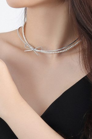 2025 Women's Lightweight Pearl Necklace, Layered Double-Layer Bowknot Clavicle Chain, Elegant Luxury Fashion Jewelry