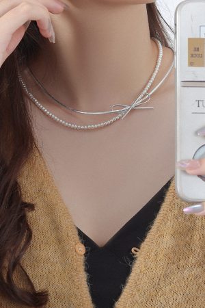 2025 Women's Lightweight Pearl Necklace, Layered Double-Layer Bowknot Clavicle Chain, Elegant Luxury Fashion Jewelry