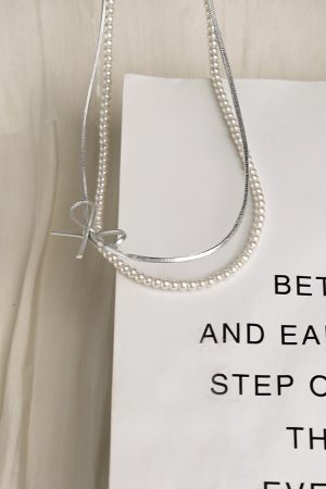 2025 Women's Lightweight Pearl Necklace, Layered Double-Layer Bowknot Clavicle Chain, Elegant Luxury Fashion Jewelry