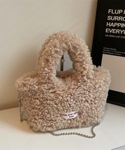 2025 Women's Plush Fur Shoulder Crossbody Bag - Stylish Fluffy Hand-Held Bucket Bag for Spring and Summer