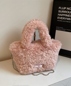 2025 Women's Plush Fur Shoulder Crossbody Bag - Stylish Fluffy Hand-Held Bucket Bag for Spring and Summer