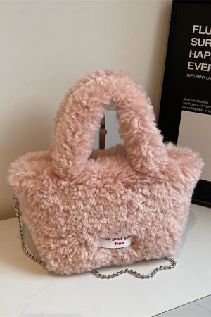2025 Women's Plush Fur Shoulder Crossbody Bag - Stylish Fluffy Hand-Held Bucket Bag for Spring and Summer