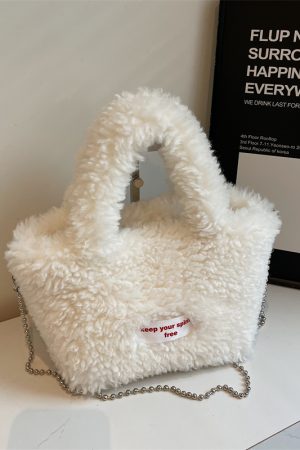 2025 Women's Plush Fur Shoulder Crossbody Bag - Stylish Fluffy Hand-Held Bucket Bag for Spring and Summer