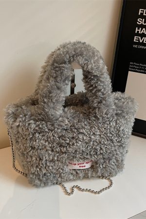 2025 Women's Plush Fur Shoulder Crossbody Bag - Stylish Fluffy Hand-Held Bucket Bag for Spring and Summer
