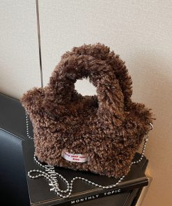 2025 Women's Plush Fur Shoulder Crossbody Bag - Stylish Fluffy Hand-Held Bucket Bag for Spring and Summer