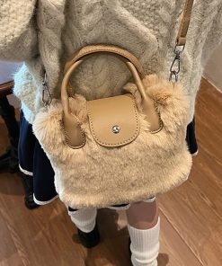 2025 Women's Plush Furry Tote Handbag - Fashionable Spring Summer Crossbody Shoulder Bag