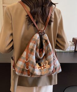 2025 Women's Retro Plaid Tote Bag - Large Capacity Multi-Functional Travel Backpack for Spring and Summer Commuting