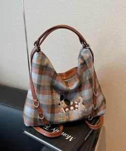 2025 Women's Retro Plaid Tote Bag - Large Capacity Multi-Functional Travel Backpack for Spring and Summer Commuting