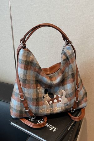 2025 Women's Retro Plaid Tote Bag - Large Capacity Multi-Functional Travel Backpack for Spring and Summer Commuting