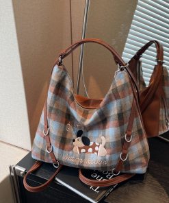 2025 Women's Retro Plaid Tote Bag - Large Capacity Multi-Functional Travel Backpack for Spring and Summer Commuting