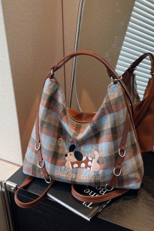2025 Women's Retro Plaid Tote Bag - Large Capacity Multi-Functional Travel Backpack for Spring and Summer Commuting