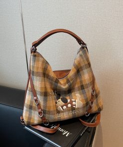 2025 Women's Retro Plaid Tote Bag - Large Capacity Multi-Functional Travel Backpack for Spring and Summer Commuting