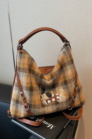 2025 Women's Retro Plaid Tote Bag - Large Capacity Multi-Functional Travel Backpack for Spring and Summer Commuting