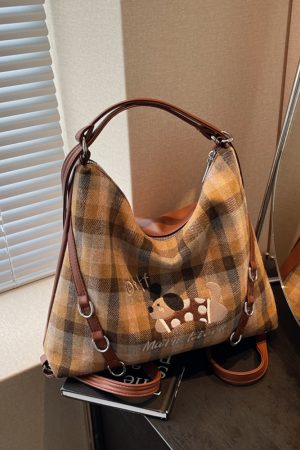 2025 Women's Retro Plaid Tote Bag - Large Capacity Multi-Functional Travel Backpack for Spring and Summer Commuting