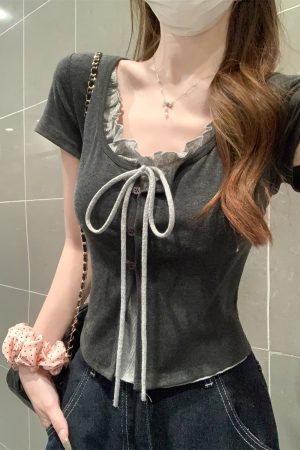 2025 Women's Short Sleeve T-Shirt with Square Neckline, Unique Design, Stylish Summer Top