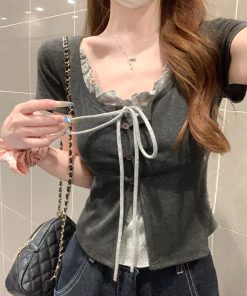 2025 Women's Short Sleeve T-Shirt with Square Neckline, Unique Design, Stylish Summer Top