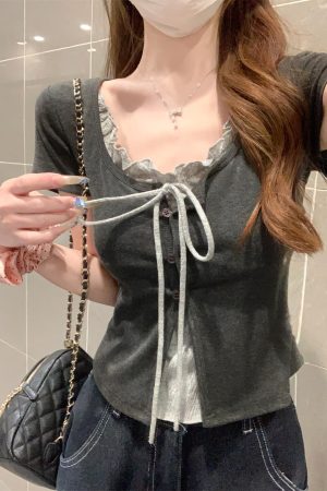 2025 Women's Short Sleeve T-Shirt with Square Neckline, Unique Design, Stylish Summer Top