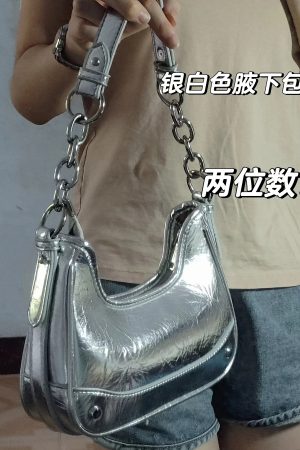 2025 Women's Silver Underarm Bag - Niche Handheld Chain Baguette, High-End Versatile Shoulder & Crossbody Bag
