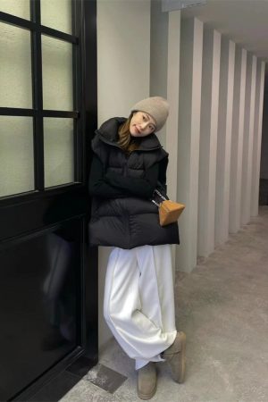 2025 Women's Slim Fit Down Vest - Pumpkin Outerwear, Versatile Black Sleeveless Jacket for Winter Fashion