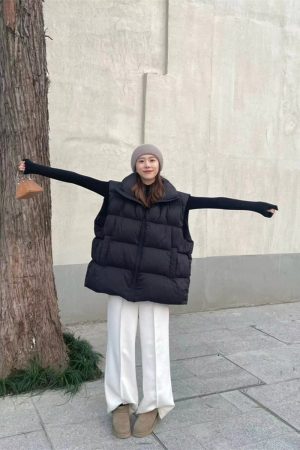 2025 Women's Slim Fit Down Vest - Pumpkin Outerwear, Versatile Black Sleeveless Jacket for Winter Fashion