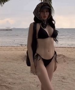 2025 Women's Solid Color Sexy Bikini - Two-Piece Tie Design, Hot Girl Swimwear for Summer, Small Chest Style