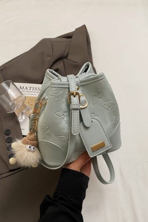 2025 Women's Spring Summer Drawstring Bucket Bag, High-End Embossed Shoulder & Crossbody Bag, Fresh Style Fashion Accessory