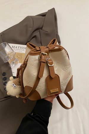 2025 Women's Spring Summer Drawstring Bucket Bag, High-End Embossed Shoulder & Crossbody Bag, Fresh Style Fashion Accessory