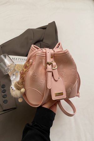 2025 Women's Spring Summer Drawstring Bucket Bag, High-End Embossed Shoulder & Crossbody Bag, Fresh Style Fashion Accessory