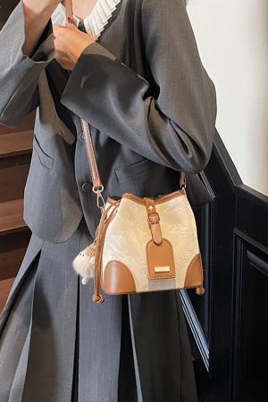 2025 Women's Spring Summer Drawstring Bucket Bag, High-End Embossed Shoulder & Crossbody Bag, Fresh Style Fashion Accessory