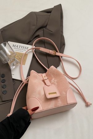 2025 Women's Spring Summer Drawstring Bucket Bag, High-End Embossed Shoulder & Crossbody Bag, Fresh Style Fashion Accessory