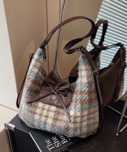2025 Women's Spring Summer Woolen Tote Bag - Korean Style Bow Shoulder Commuting Backpack, Dual-Use Fashion Accessory