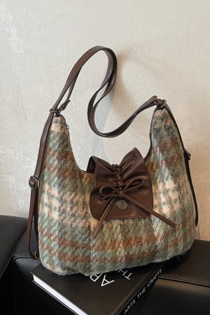 2025 Women's Spring Summer Woolen Tote Bag - Korean Style Bow Shoulder Commuting Backpack, Dual-Use Fashion Accessory