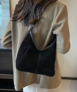 2025 Women's Suede Tote Bucket Bag - Large Capacity, High-End Shoulder & Crossbody Bag for Spring/Summer Commuting