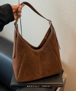 2025 Women's Suede Tote Bucket Bag - Large Capacity, High-End Shoulder & Crossbody Bag for Spring/Summer Commuting