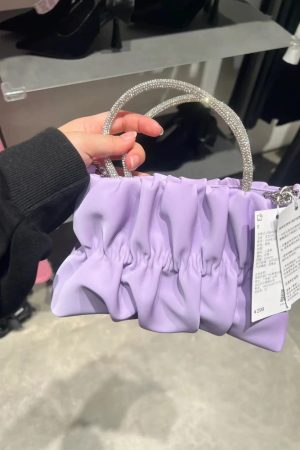 2025 Women's Summer Celebrity Pleated Crossbody Bag, Versatile Rhinestone Handheld Chain Shoulder Bag, Trendy Fashion Accessory