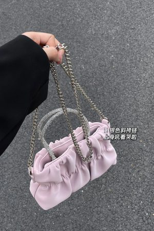 2025 Women's Summer Celebrity Pleated Crossbody Bag, Versatile Rhinestone Handheld Chain Shoulder Bag, Trendy Fashion Accessory