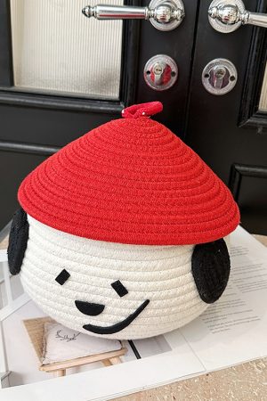 2025 Women's Summer Woven Beach Bucket Bag - Stylish Cartoon Design, Cute Storage Tote for Seaside Vacations