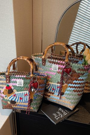 2025 Women's Summer Woven Tote Bag with Bamboo Handle - Large Capacity Beach Bag, Stylish Vegetable Basket for Seaside Vacations