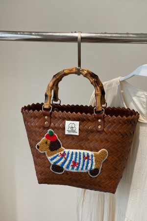 2025 Women's Summer Woven Tote Bag with Bamboo Handle - Large Capacity Beach Bag, Stylish Vegetable Basket for Seaside Vacations